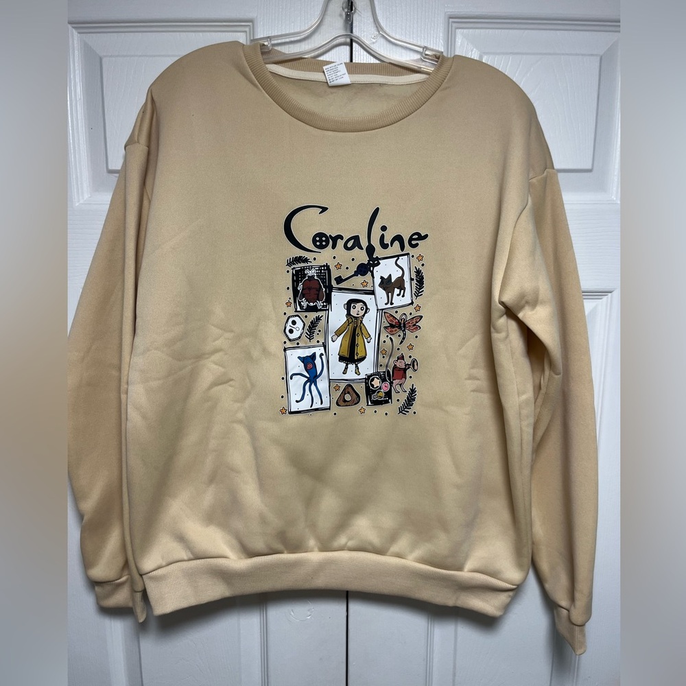 100% Polyester Coraline Graphic Print Crew Neck Sweatshirt